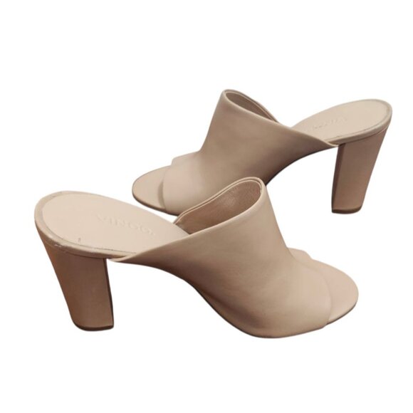 Vince Hanna Leather Sandals Nude/Tan Leather Mules with Open-Toe Design Size 7M - Picture 6 of 12